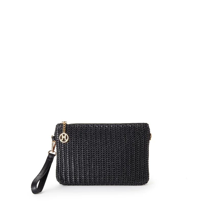 KYLIE Woven Vegan Crossbody Clutch in Black