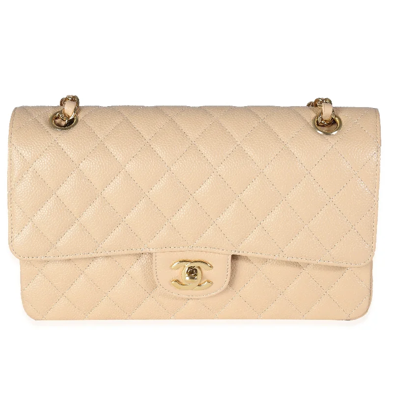 Chanel Beige Quilted Caviar Medium Classic Double Flap Bag