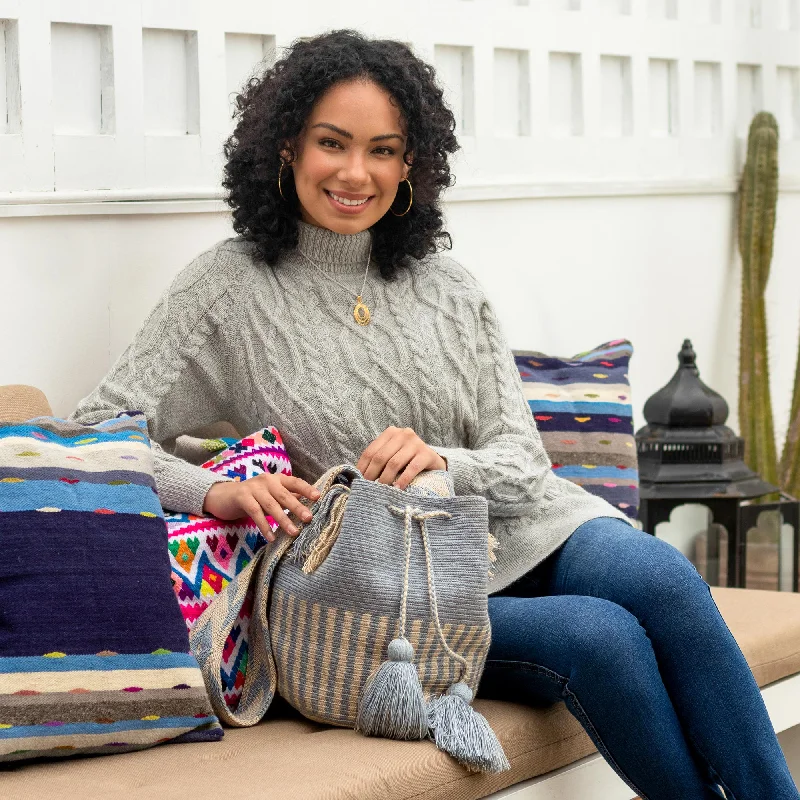 Seaside Stripe Blue and Ivory Crocheted Shoulder Bag