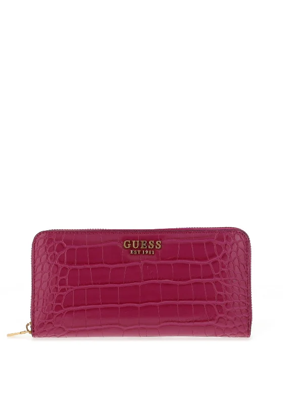 Guess Laurel Croc Large Zip Around Wallet, Boysenberry