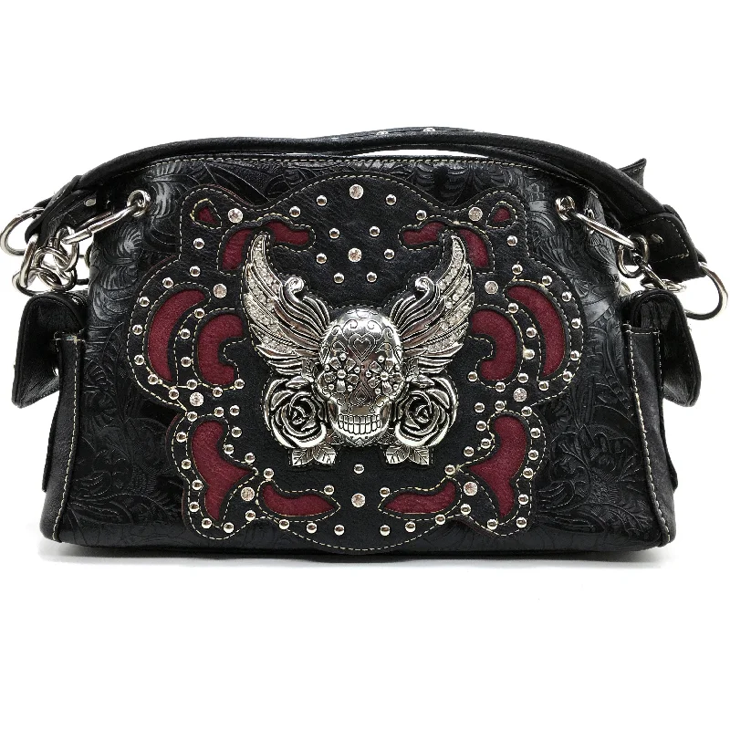 Original Sugar Skull Rose Wings Floral Carving Handbag