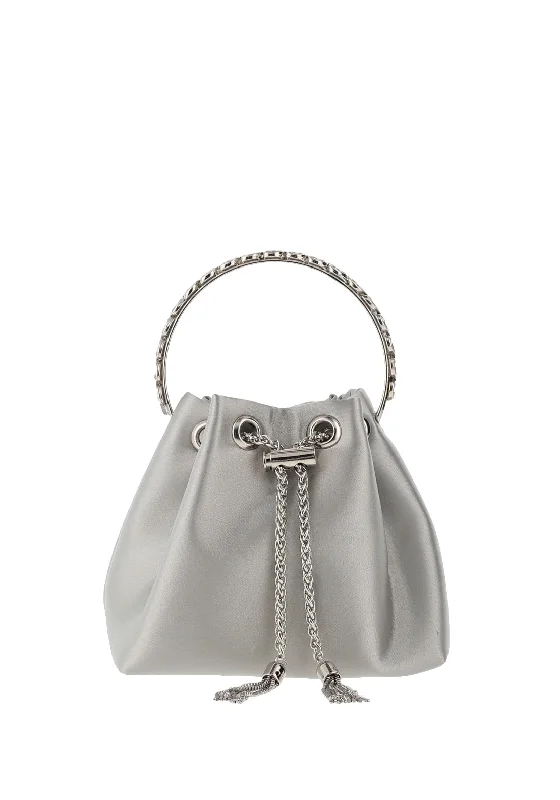 Zen Collection Tassel Satin Buckle Bag, Silver