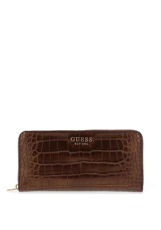 Guess Laurel Croc Large Zip Around Wallet, Bronze