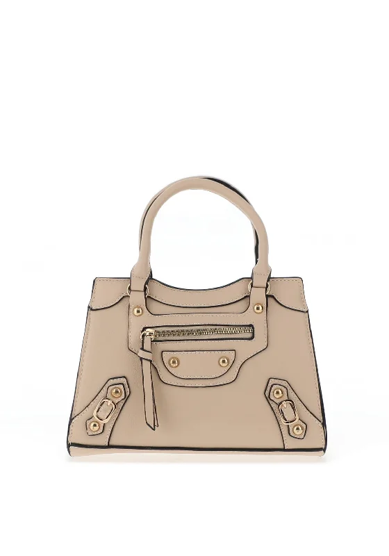 Zen Collection Faux Leather Mini Buckle Grab Bag, Beige