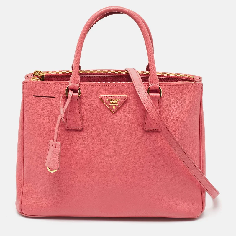 Prada Dark Pink Saffiano Leather Medium Double Zip Tote