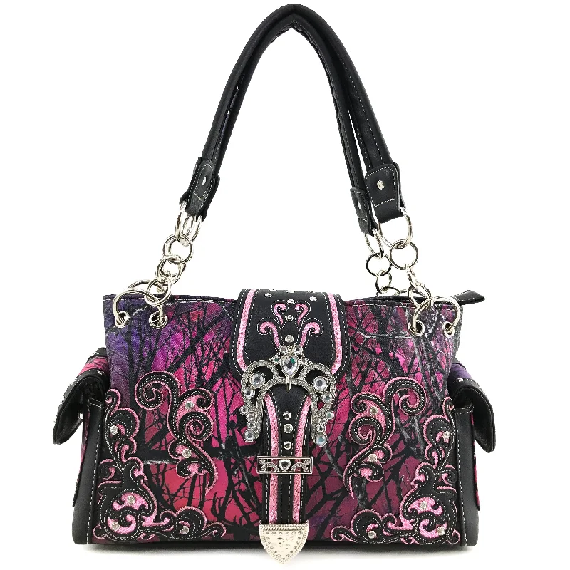 Camouflage Bling Shine Floral Buckle Handbag