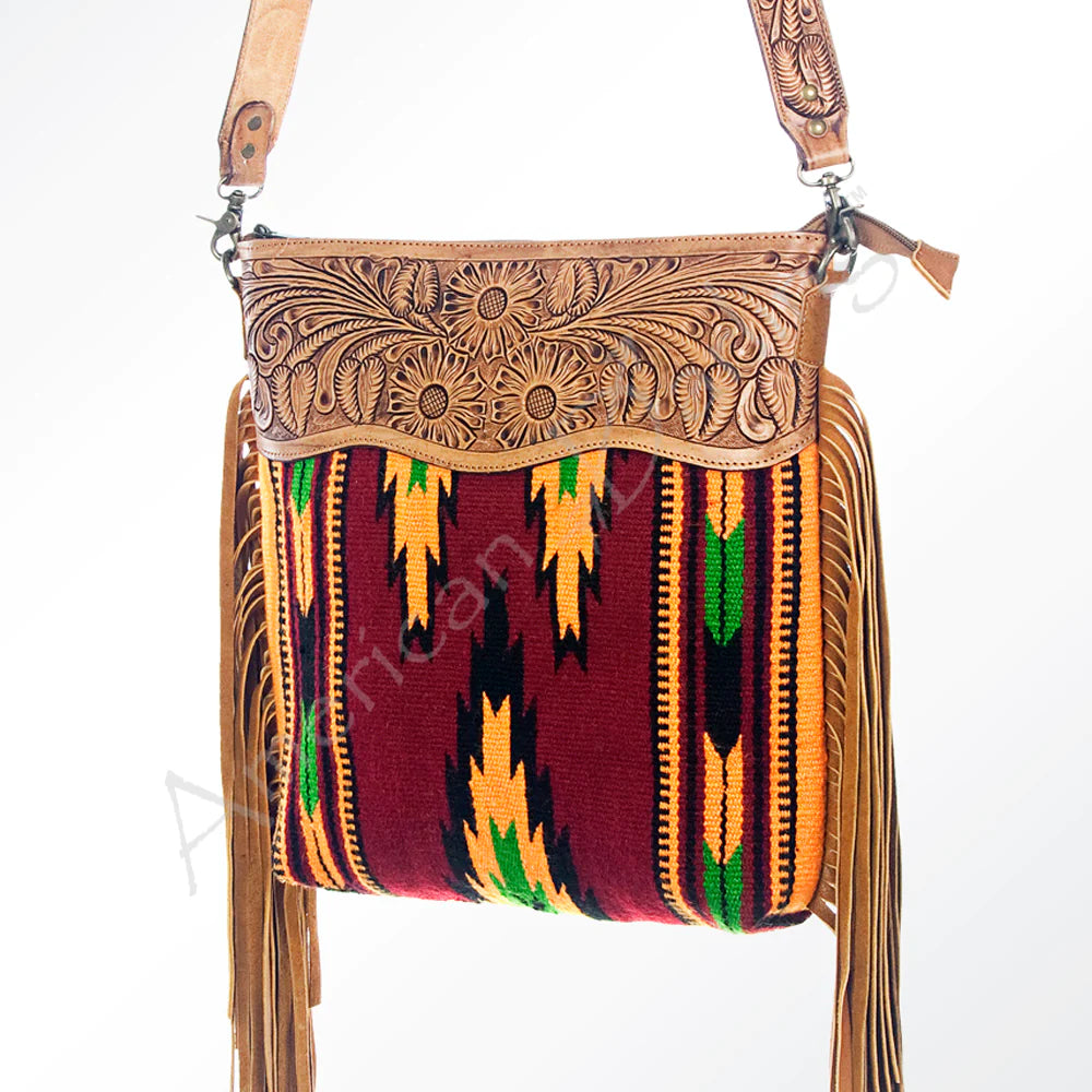 American Darling Cranberry Aztec Blanket Fringe Purse