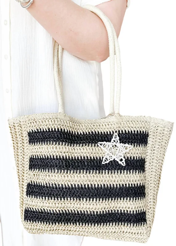 Women's Straw Tote Bag In Black/beige