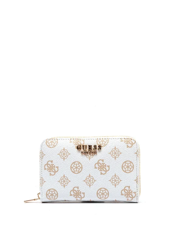 Guess Laurel Peony 4G Logo Medium Zip Around Wallet, White Logo