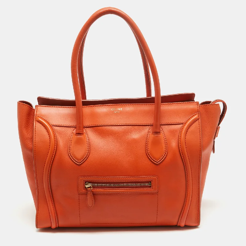 Celine Orange Leather Shoulder Luggage Tote..