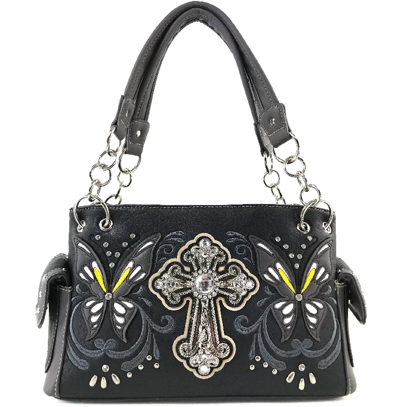 Swallowtail Butterfly Cross Studded Embroidery Handbag