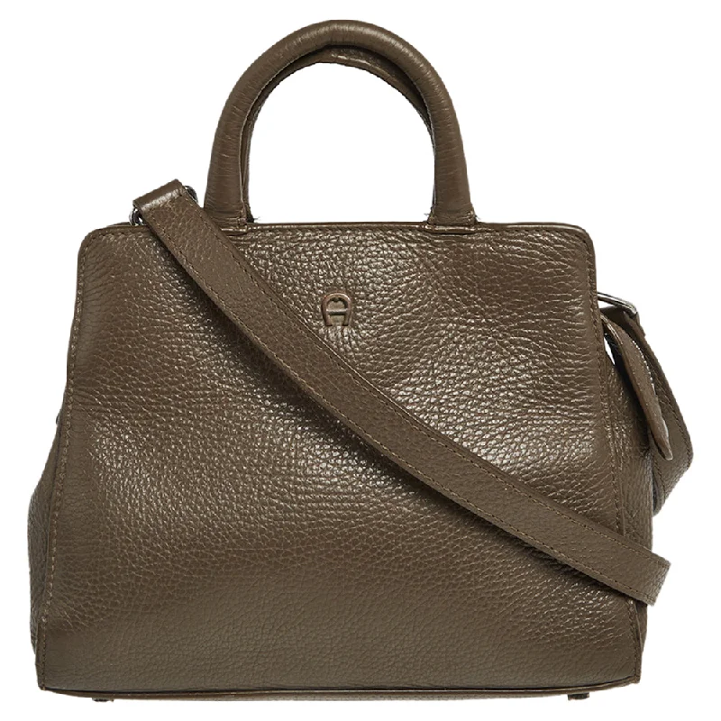 Aigner Dark Beige Grained Leather Cybill Tote