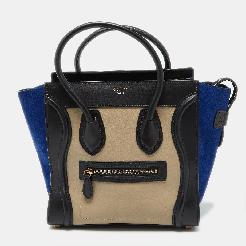 Celine Tri Color Leather And Suede Micro Luggage Tote..