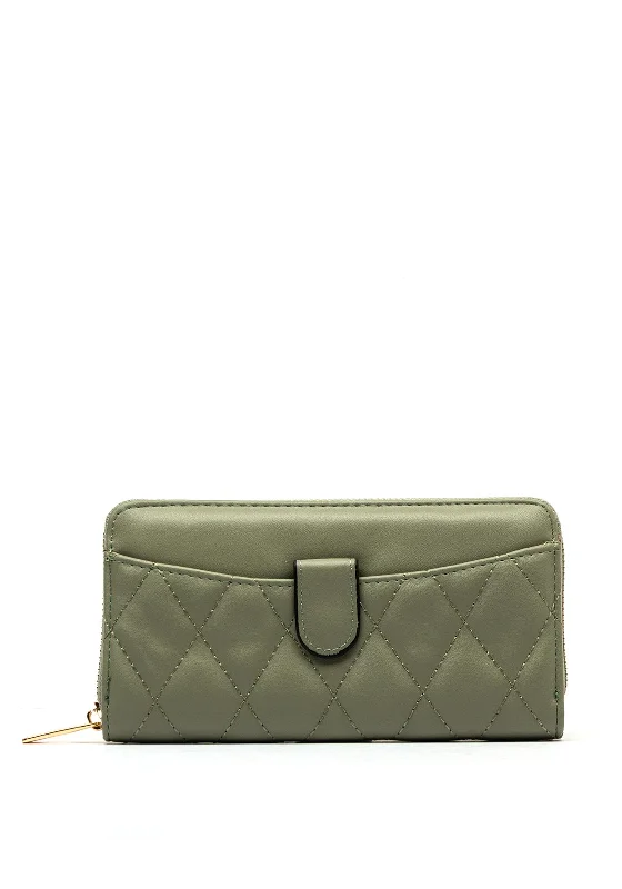 Zen Collection Quilted Large Zip Around Wallet, Sage Green