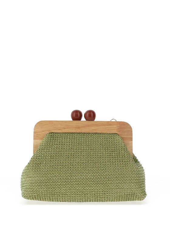 Zen Collection Woven Bead Clutch Bag, Green