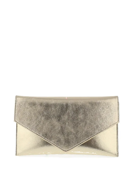 Emis Leather Metallic Envelope Clutch Bag, Gold