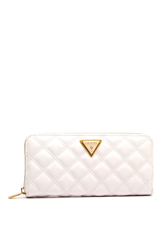 Guess Giully Quilted Large Zip Around Wallet, Ivory