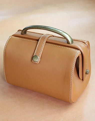 Handmade Womens Tan Leather Mini Doctor Handbags Shoulder Purses Tan Doctor Purses for Women