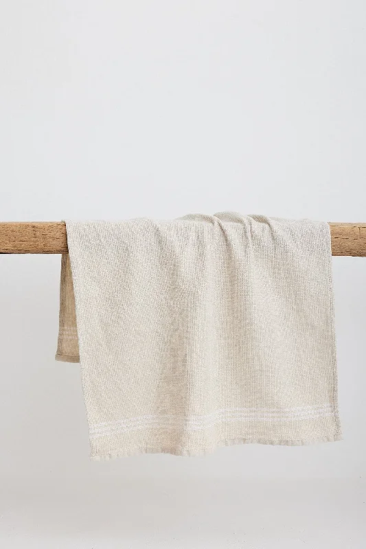 Handwoven Tea Towel - Oatmeal w/t White Stripes