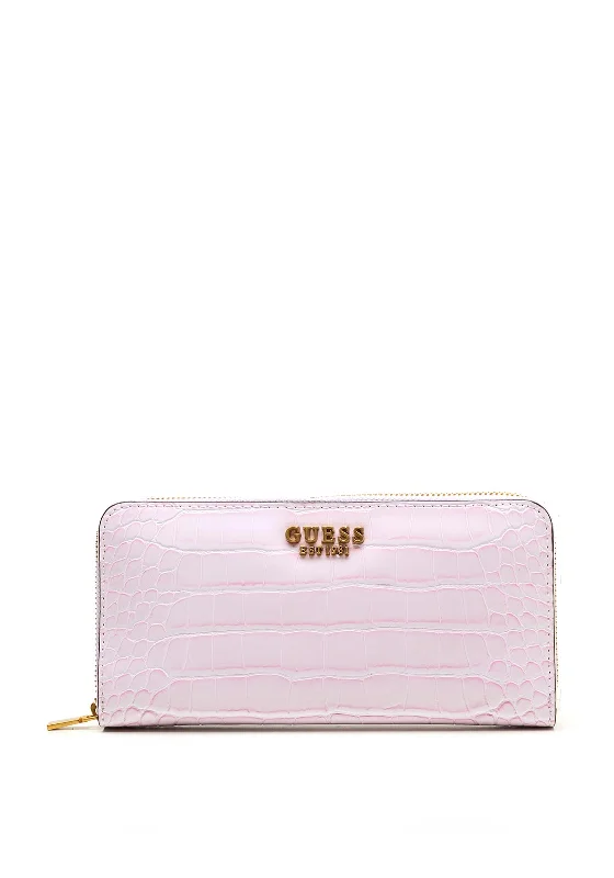 Guess Laurel Croc Large Zip Around Wallet, Lavender