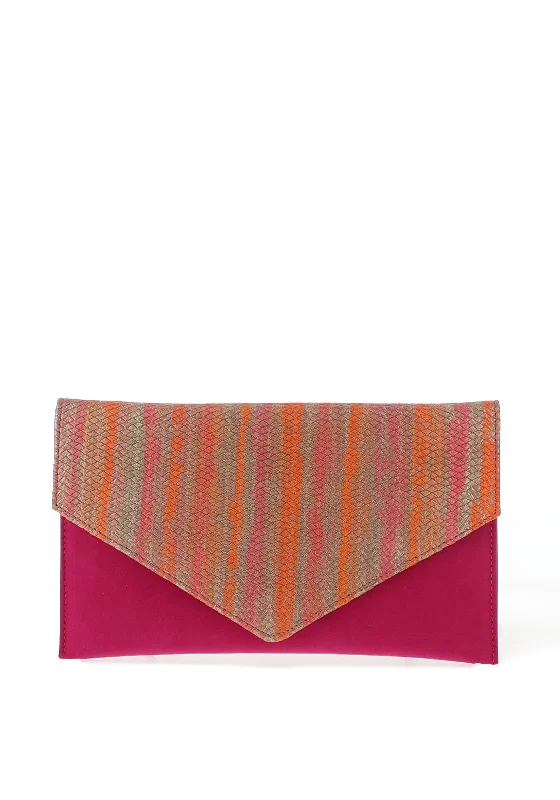 Emis Leather Suede Envelope Clutch Bag, Fuchsia