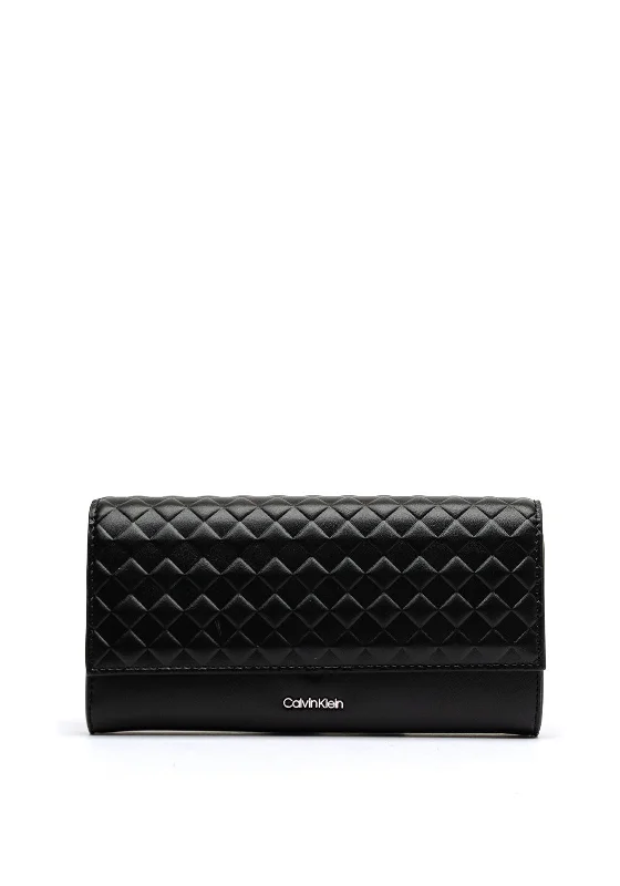 Calvin Klein Quilt Print Large Trifold Wallet, Black