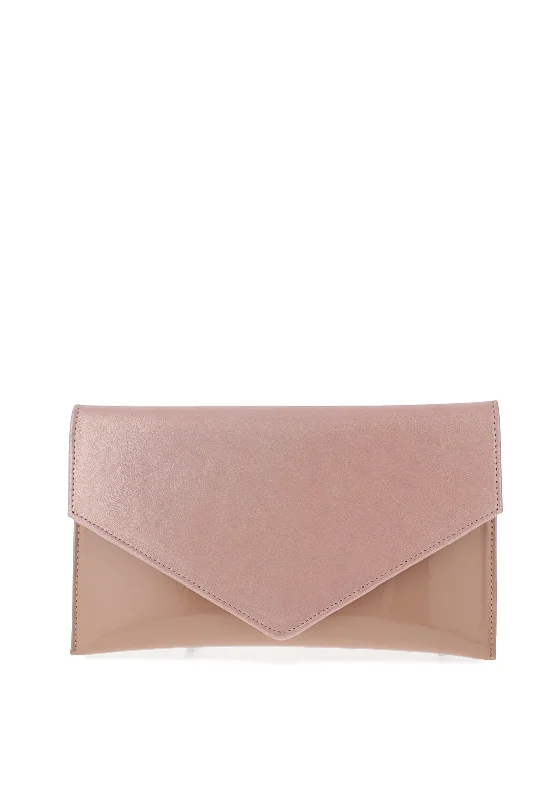 Emis Leather Iridescent Envelope Clutch Bag, Nude Pink