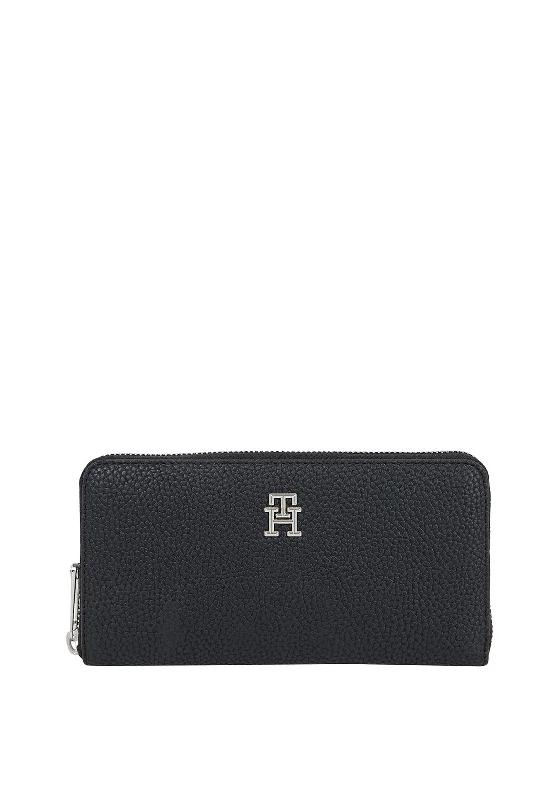 Tommy Hilfiger Emblem Large Zip Around Wallet, Black