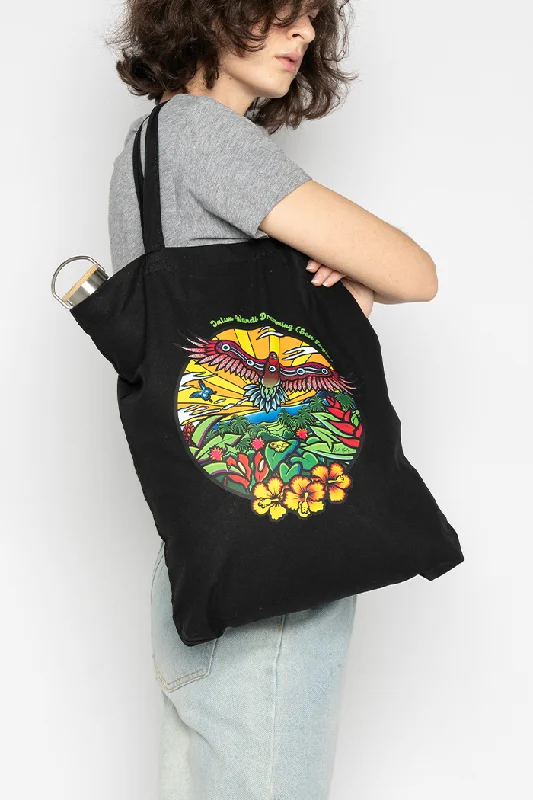 Jalun Wandi Dreaming (Sea Eagle) Black Cotton Short Handle Tote Bag