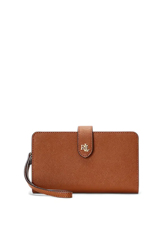 Ralph Lauren Crosshatch Leather Transition Wristlet, Tan