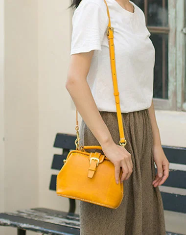 Handmade Womens Yellow Leather Small doctor Purse Yellow shoulder doctor bags for women