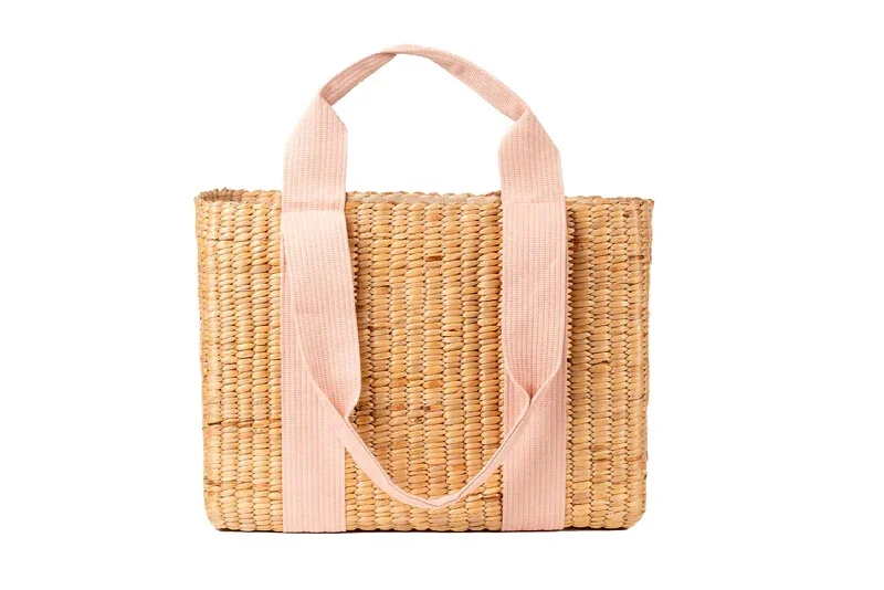 Brooks Rectangular Natural Seagrass Tote Bag In Blush