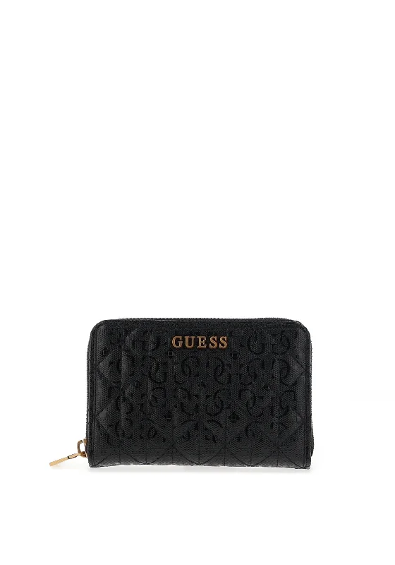 Guess Aveta Logo Medium Zip Around Wallet, Black