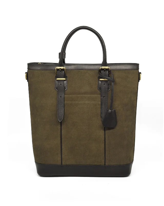 Suede Zipper Tote (Moss Green/ Nero)