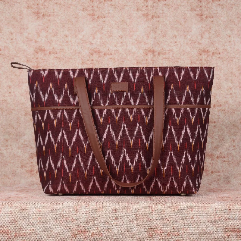 Ikat Brown Multi Wave Tote Bag