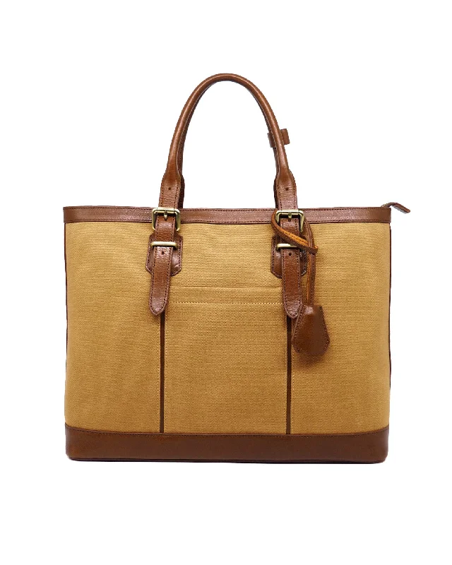 Heavy-Weight Canvas Traveller Tote (Sand/ Cognac)