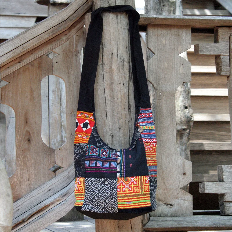 Hmong Colors Cotton Sling Tote Bag