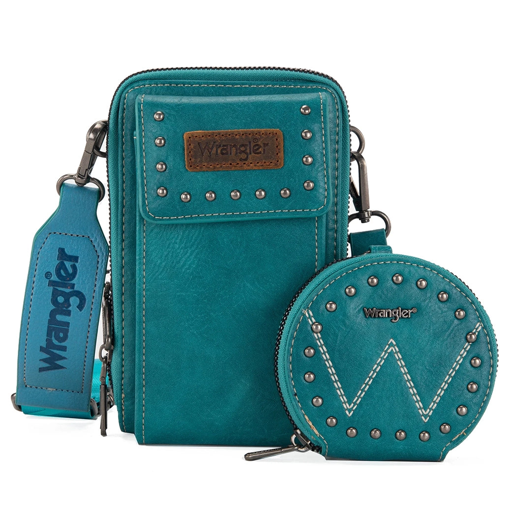 Montana West Wrangler Turquoise Cell Phone Crossbody with Coin Pouch