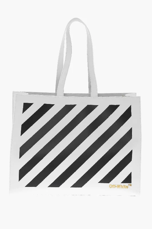 Off-White Leather Diag Hybrid Tote Bag With Removable Shoulder Strap