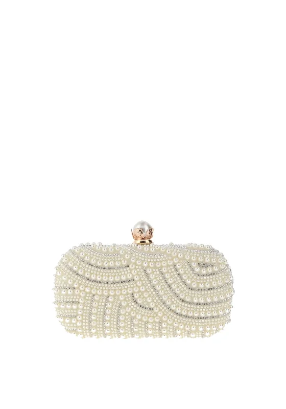 Zen Collection Pearl Detailed Clutch Bag, Cream