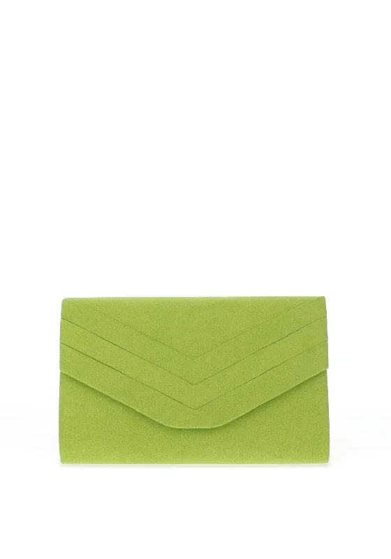 Zen Collection Faux Suede Envelope Fold Stripe Clutch Bag, Lime