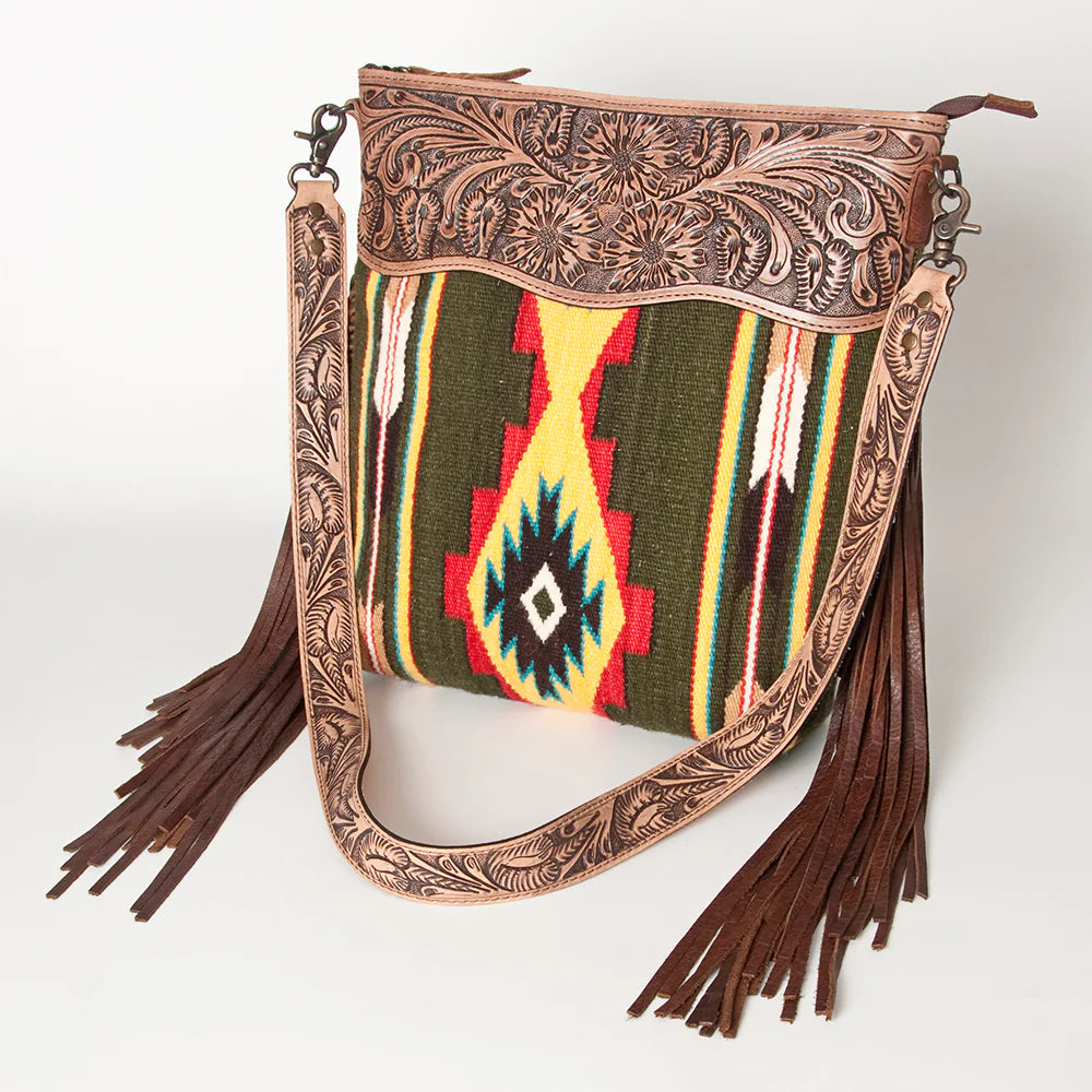 American Darling Tooled Green Aztec Bag