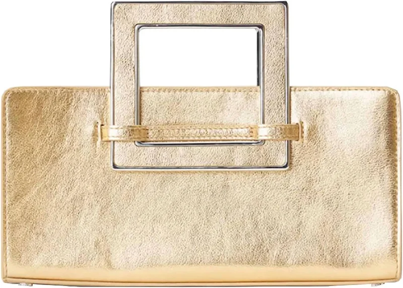 Women's Metallic Leather Shirley Metal Top Handle Bag In Gold