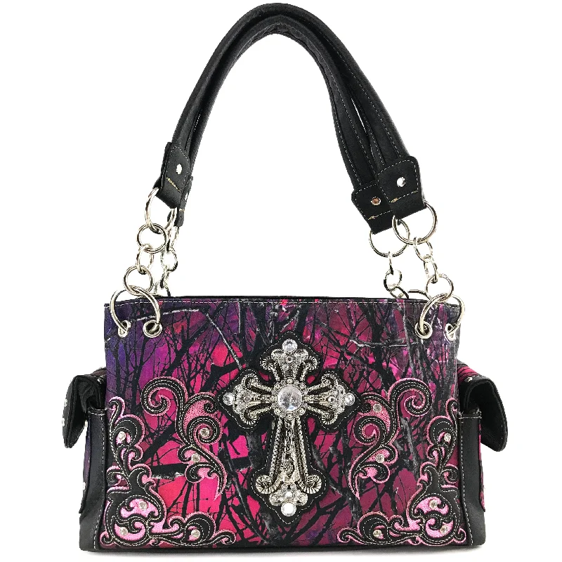 Camouflage Bling Shine Floral Cross Handbag