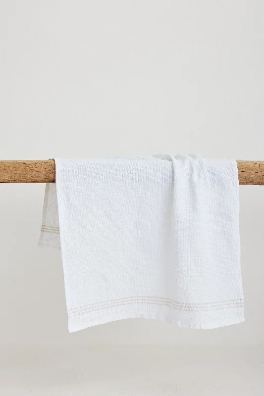 Handwoven Tea Towel -  White w/t Oatmeal Stripes