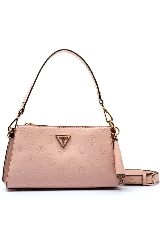 Guess Jena Embossed Peony 4G Logo Girlfriend Shoulder Bag, Pale Pink