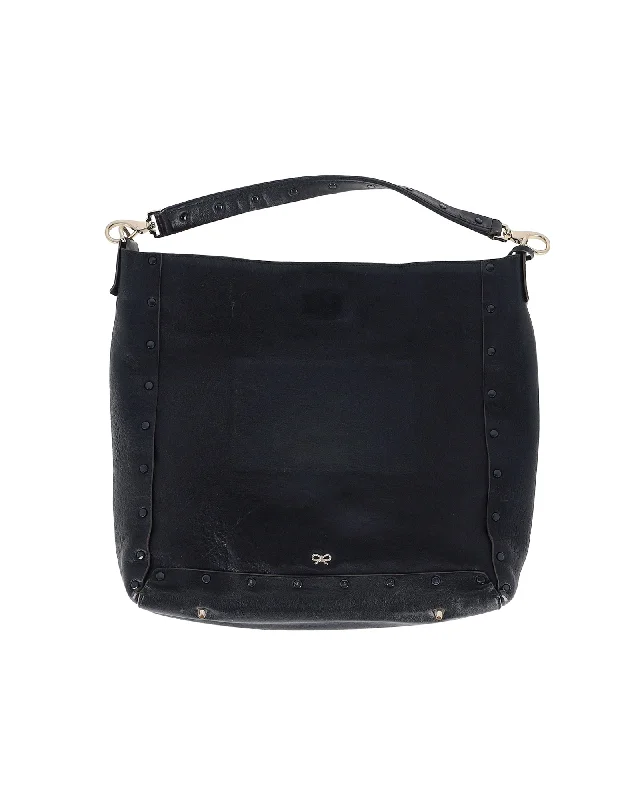 Anya Hindmarch Studded Hobo Bag in Navy Blue Leather