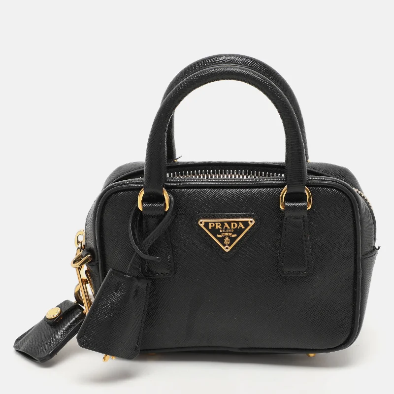 Prada Black Saffiano Lux Leather Mini Crossbody Bag