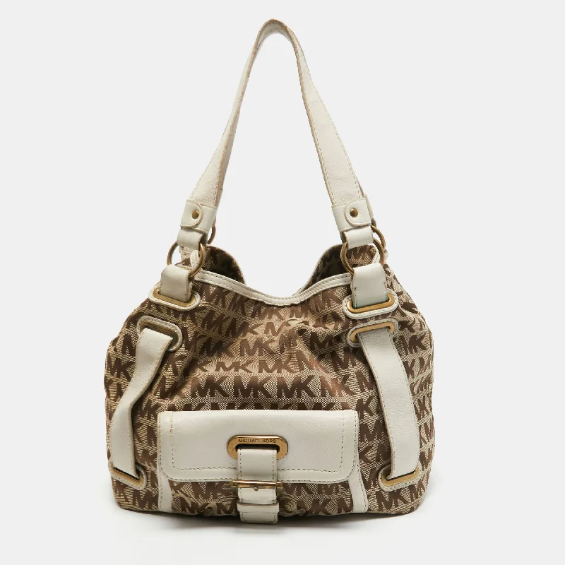 Michael Michael Kors Beige/offSignature Canvas Front Pocket Tote