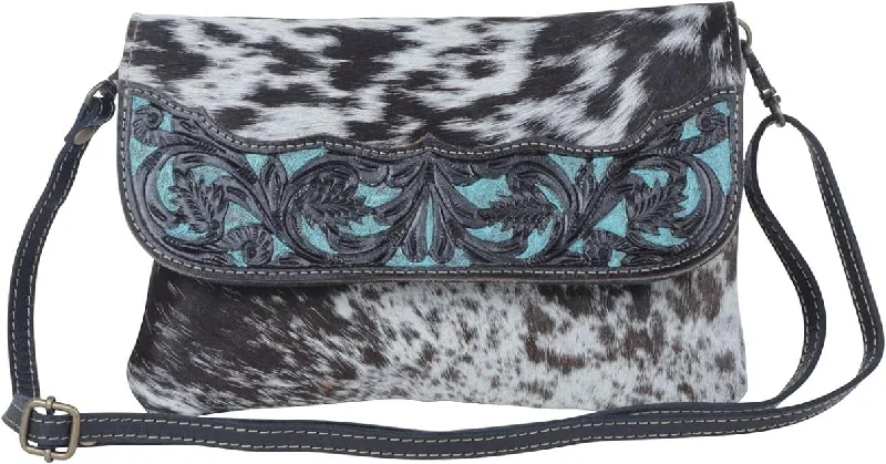 Blue Crescent Tooled Leather Bag